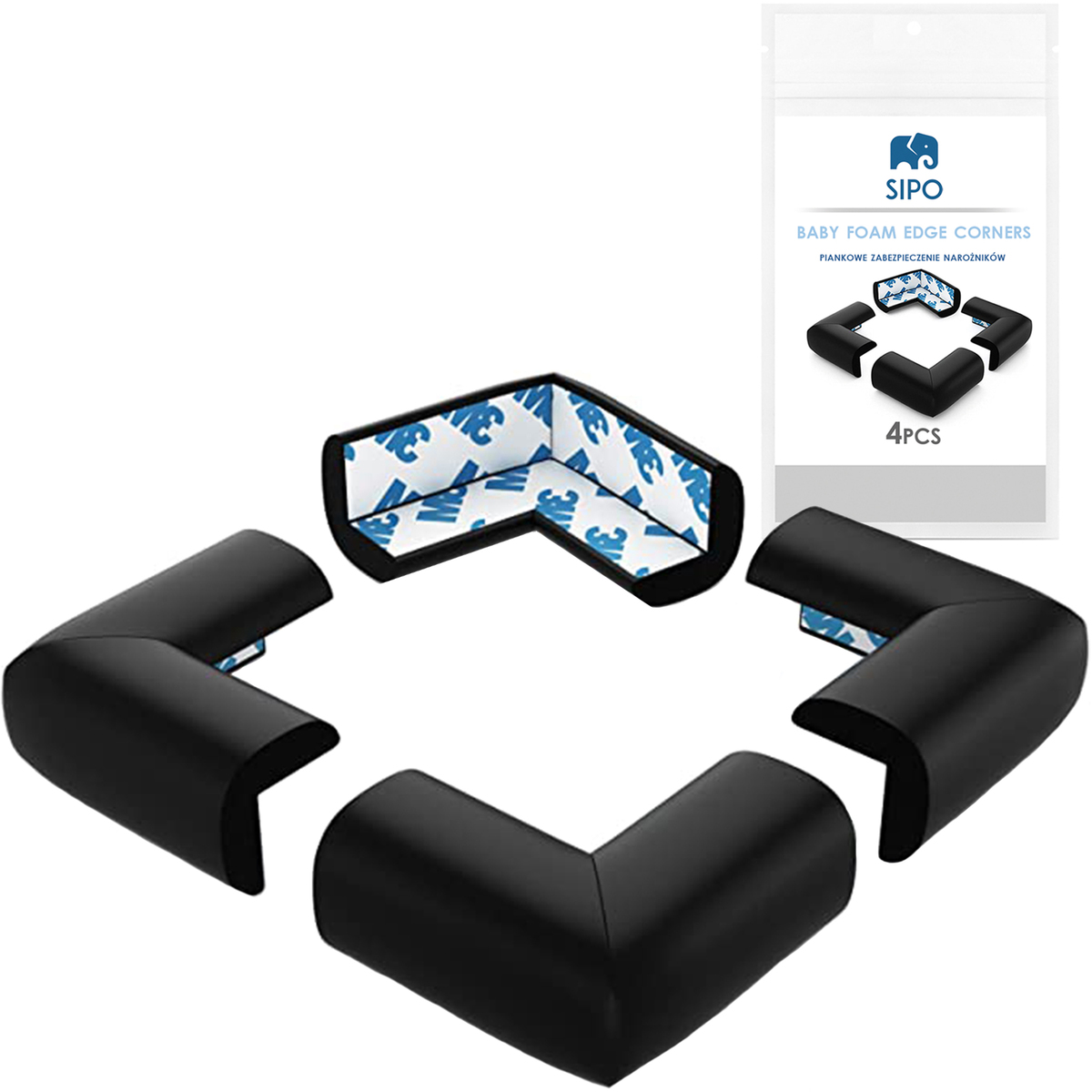 SIPO Foam protection for furniture corners, black 4 pcs banaby.ie