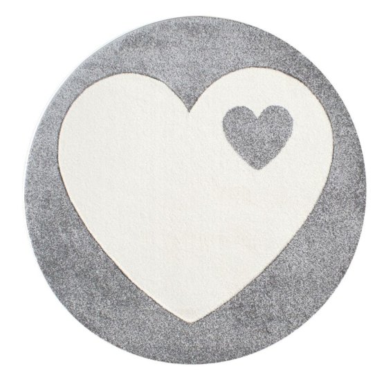 Children's round rug heart silver-gray - white