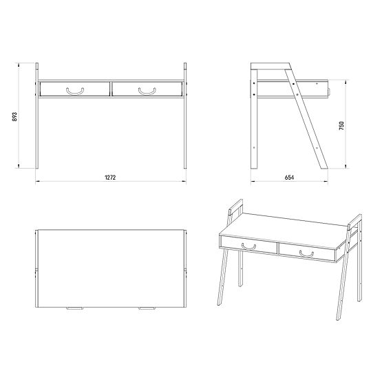 2-in-1 Crib and Desk CONE 120x60 - WHITE