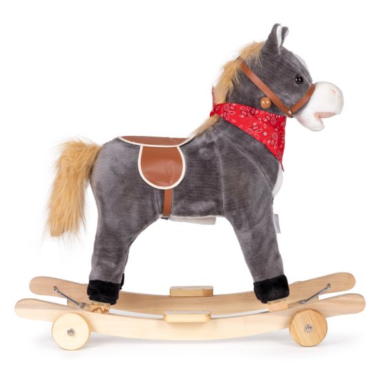 Horse poppet on swinging from a bicycle saddle mobile, moving sounds Gray