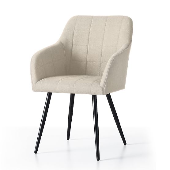 4x Upholstered Chair with Square Quilting Beige LUXANO Black Legs Lumos Fabric