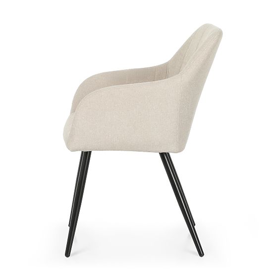 4x Upholstered Chair with Square Quilting Beige LUXANO Black Legs Lumos Fabric