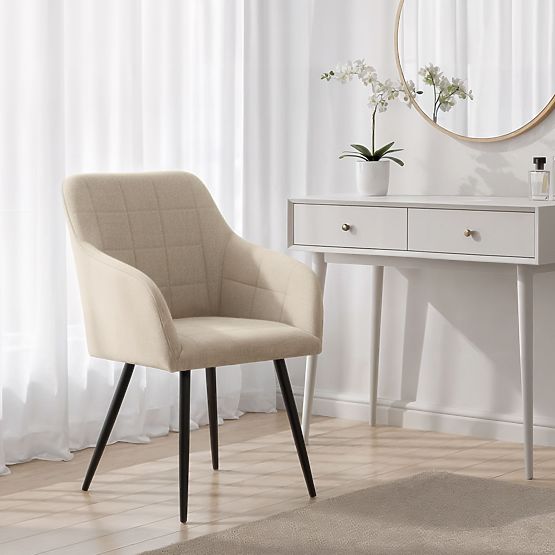 4x Upholstered Chair with Square Quilting Beige LUXANO Black Legs Lumos Fabric