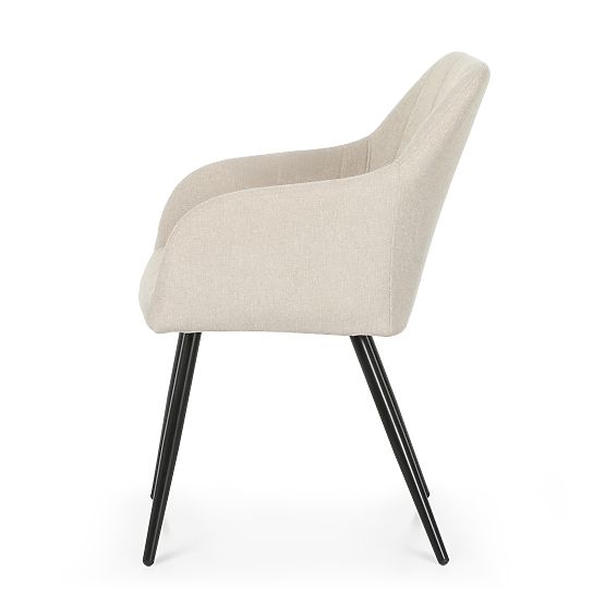 4x Upholstered Chair with Square Quilting Beige LUXANO Black Legs Lumos Fabric