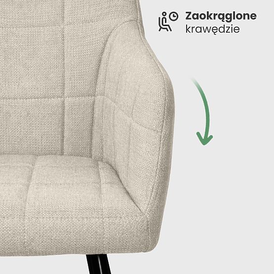 4x Upholstered Chair with Square Quilting Beige LUXANO Black Legs Lumos Fabric