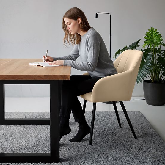 4x Upholstered Chair with Square Quilting Beige LUXANO Black Legs