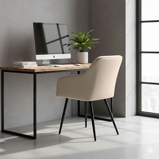 4x Upholstered Chair with Square Quilting Beige LUXANO Black Legs