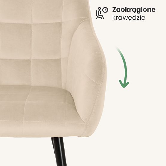 4x Upholstered Chair with Square Quilting Beige LUXANO Black Legs