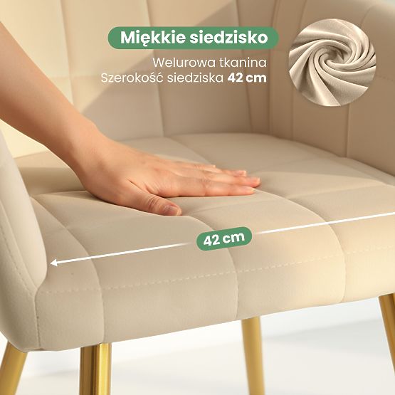 4x Upholstered Chair with Square Quilting Beige LUXANO Gold Legs