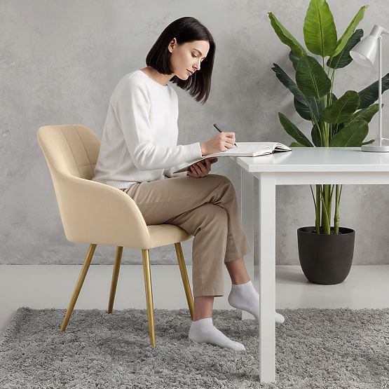 4x Upholstered Chair with Square Quilting Beige LUXANO Gold Legs