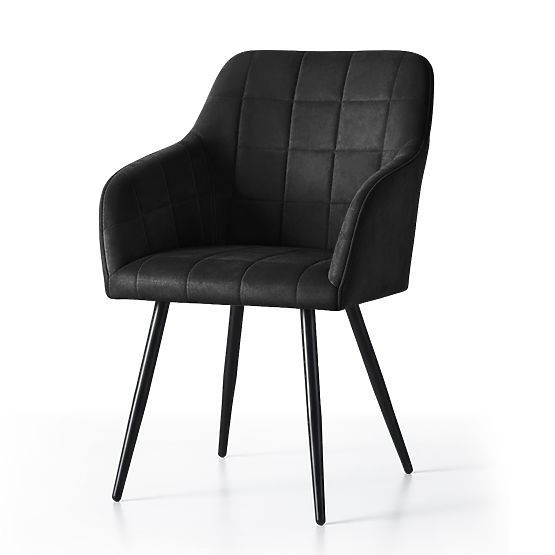 4x Upholstered Chair with Square Quilting Black LUXANO Black Legs
