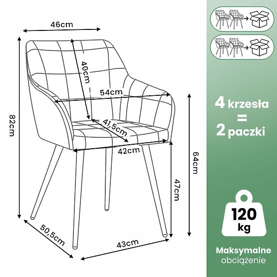 4x Upholstered Chair with Square Quilting Black LUXANO Black Legs