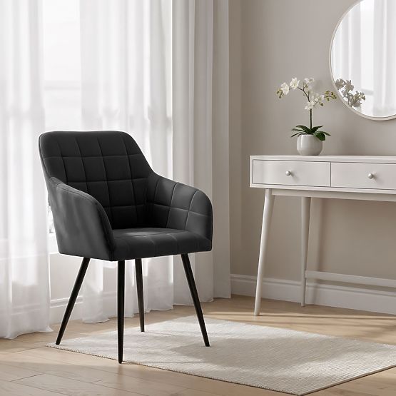 4x Upholstered Chair with Square Quilting Black LUXANO Black Legs