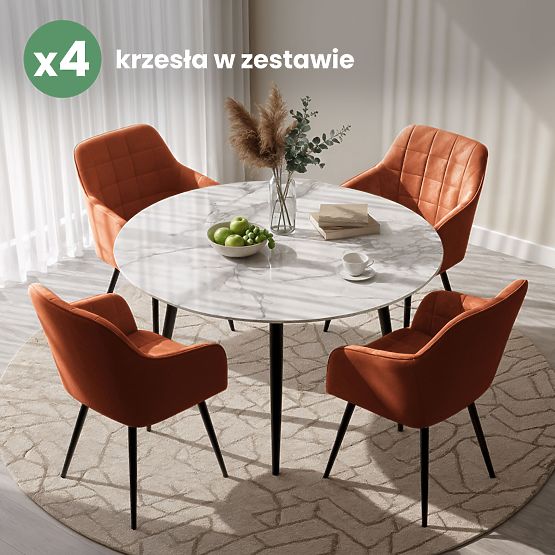 4x Upholstered Chair with Square Quilting Copper LUXANO Black Legs