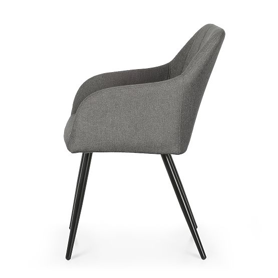 4x Upholstered Chair with Square Quilting Dark Graphite LUXANO Black Legs Lumos Fabric