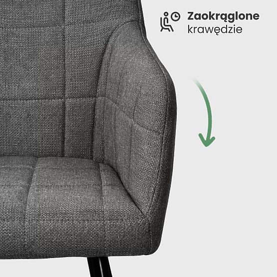 4x Upholstered Chair with Square Quilting Dark Graphite LUXANO Black Legs Lumos Fabric