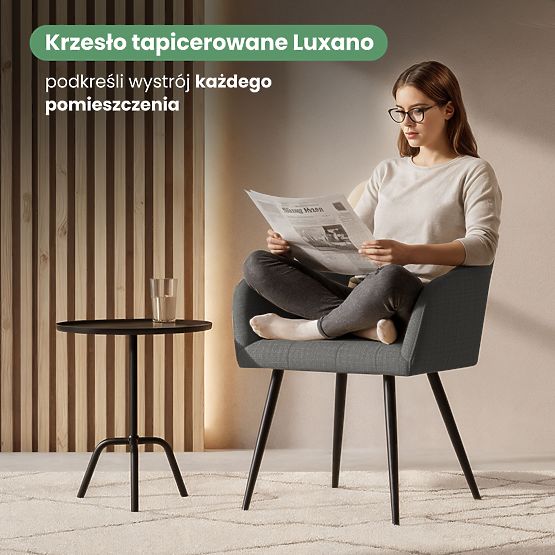 4x Upholstered Chair with Square Quilting Dark Graphite LUXANO Black Legs Lumos Fabric