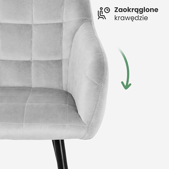 4x Upholstered Chair with Square Quilting Gray LUXANO Black Legs