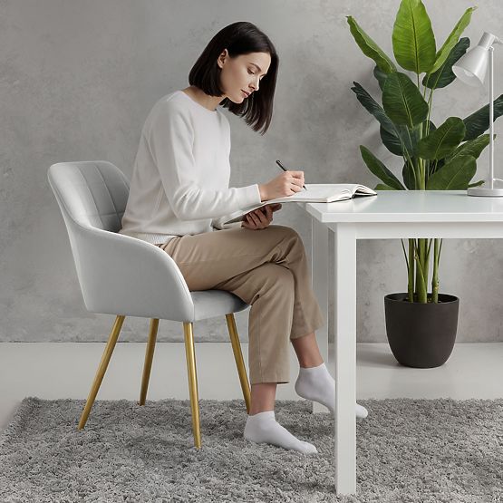 4x Upholstered Chair with Square Quilting Gray LUXANO Gold Legs