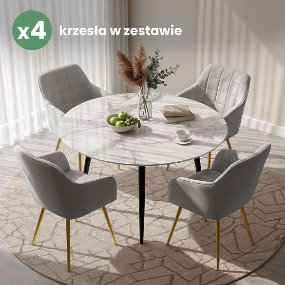 4x Upholstered Chair with Square Quilting Gray LUXANO Gold Legs