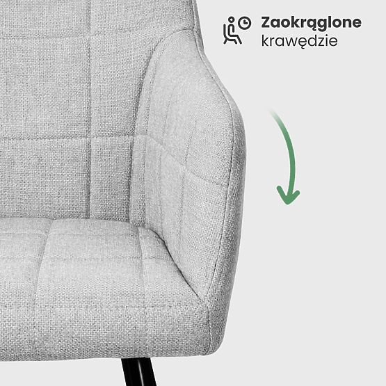 4x Upholstered Chair with Square Quilting Light Gray LUXANO Black Legs Fabric Lumos