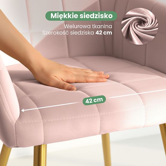 4x Upholstered Chair with Square Quilting Powder Pink LUXANO Gold Legs