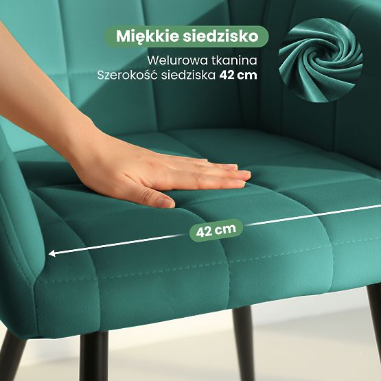 4x Upholstered Chair with Square Stitching Bottle Green LUXANO Black Legs