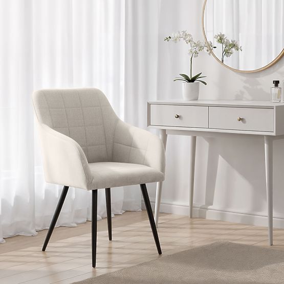 4x Upholstered Chair with Square Stitching Cream LUXANO Black Legs Lumos Fabric