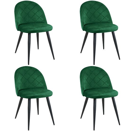 4x Velvet Upholstered Chairs SJ.077 Bottle Green