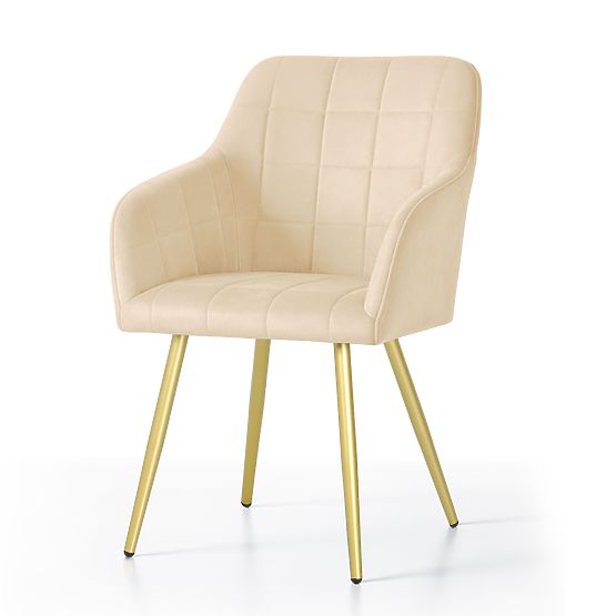 6x Upholstered Chair with Square Quilting Beige LUXANO Gold Legs