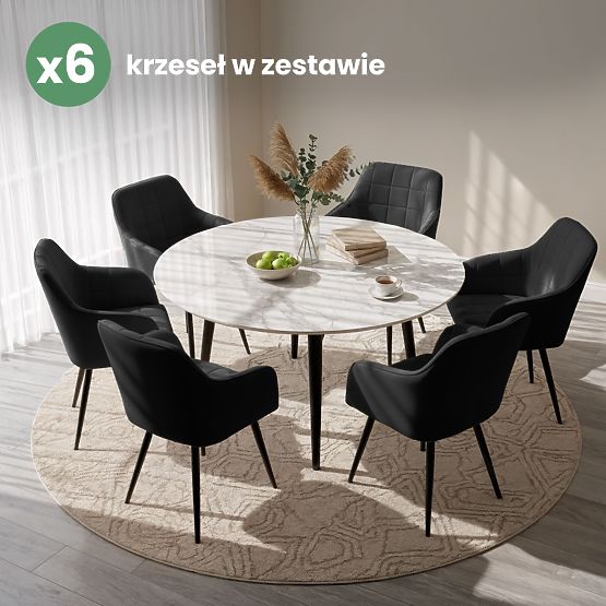 6x Upholstered Chair with Square Quilting Black LUXANO Black Legs