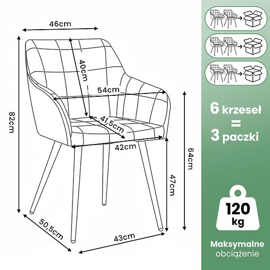 6x Upholstered Chair with Square Quilting Emerald Green LUXANO Gold Legs