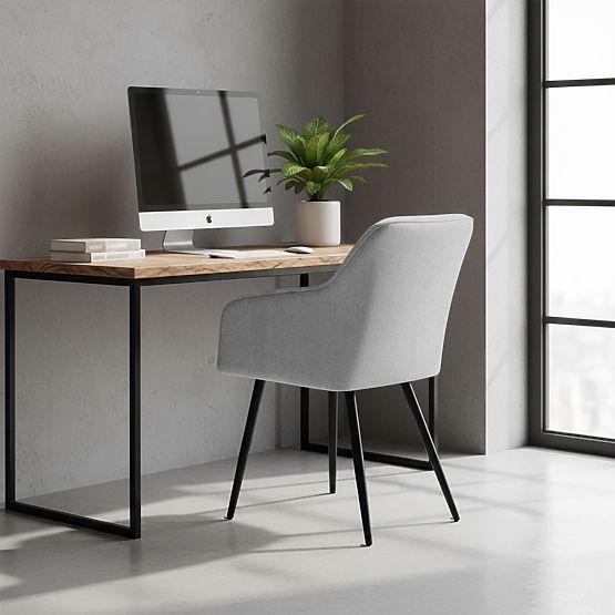 6x Upholstered Chair with Square Quilting Light Gray LUXANO Black Legs Lumos Fabric