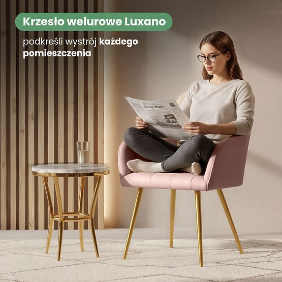 6x Upholstered Chair with Square Quilting Powder Pink LUXANO Gold Legs