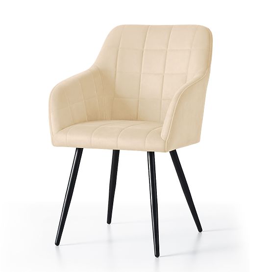 6x Upholstered Chair with Square Stitching Beige LUXANO Black Legs