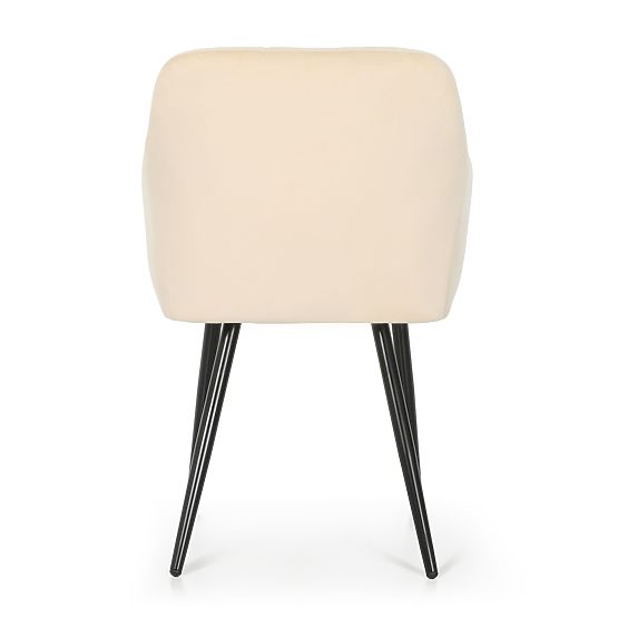 6x Upholstered Chair with Square Stitching Beige LUXANO Black Legs