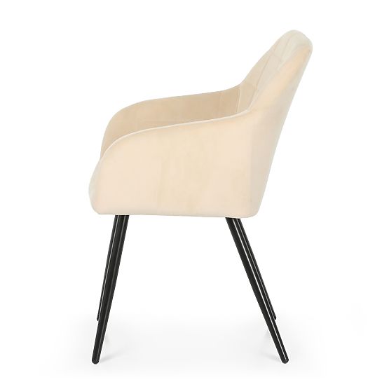 6x Upholstered Chair with Square Stitching Beige LUXANO Black Legs