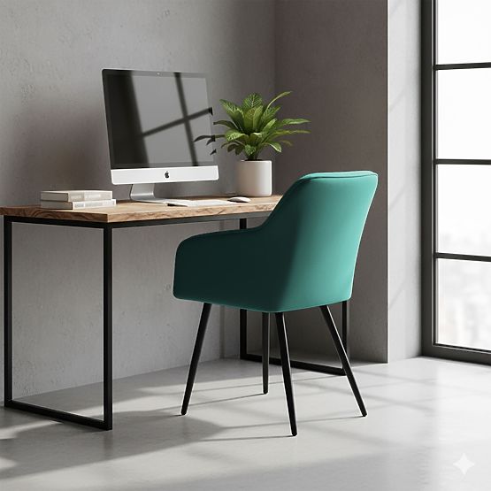 6x Upholstered Chair with Square Stitching Bottle Green LUXANO Black Legs