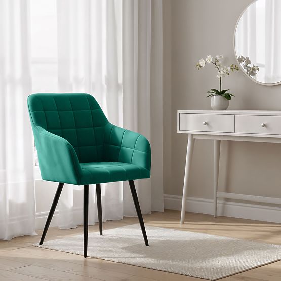 6x Upholstered Chair with Square Stitching Bottle Green LUXANO Black Legs