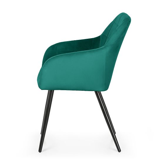 6x Upholstered Chair with Square Stitching Bottle Green LUXANO Black Legs