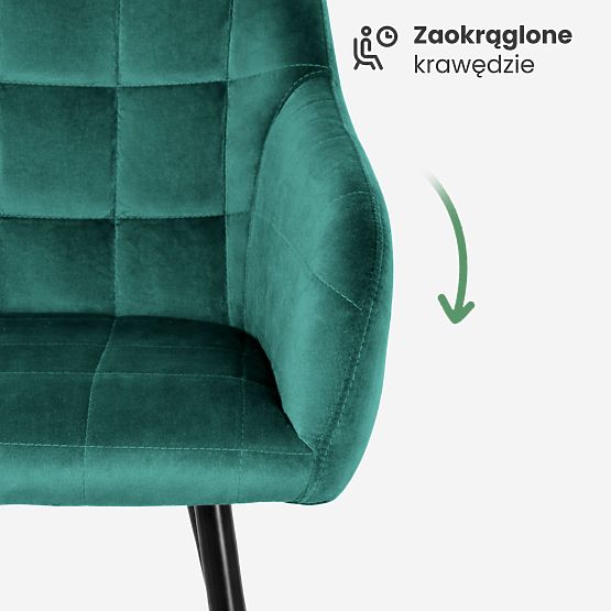 6x Upholstered Chair with Square Stitching Bottle Green LUXANO Black Legs