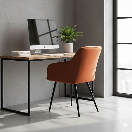 6x Upholstered Chair with Square Stitching Copper LUXANO Black Legs