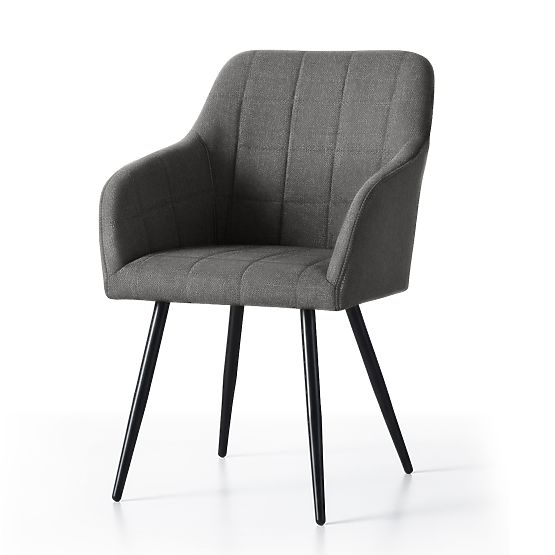 6x Upholstered Chair with Square Stitching Dark Graphite LUXANO Black Legs Lumos Fabric