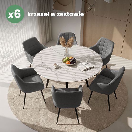 6x Upholstered Chair with Square Stitching Dark Graphite LUXANO Black Legs Lumos Fabric