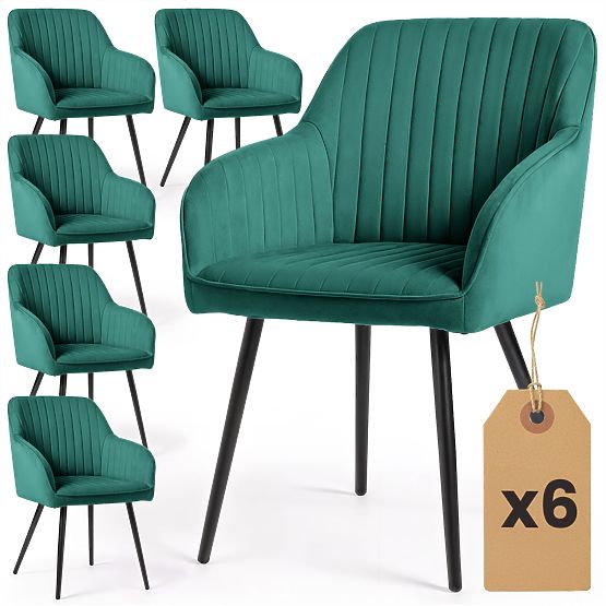 6x Velvet Upholstered Chair with Stitching Bottle Green FLORENCE Black Legs