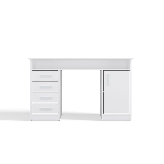 ADA WHITE DESK 125 Cm 4 Drawers Cabinet Shelves for Office Room Laptop