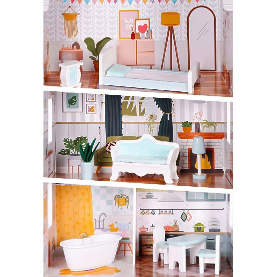 Alice Dollhouse 3 Floors 4 Rooms Set of 9 Furniture ECOTOYS