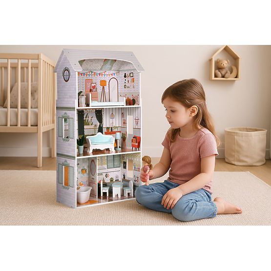 Alice Dollhouse 3 Floors 4 Rooms Set of 9 Furniture ECOTOYS
