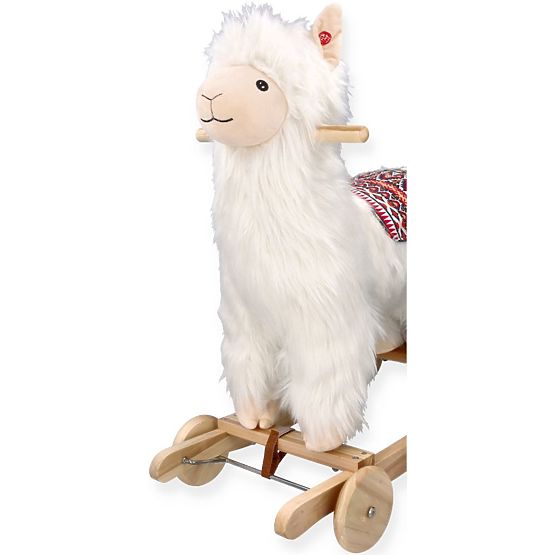 Alpaca on a Rocking Horse with Wheels