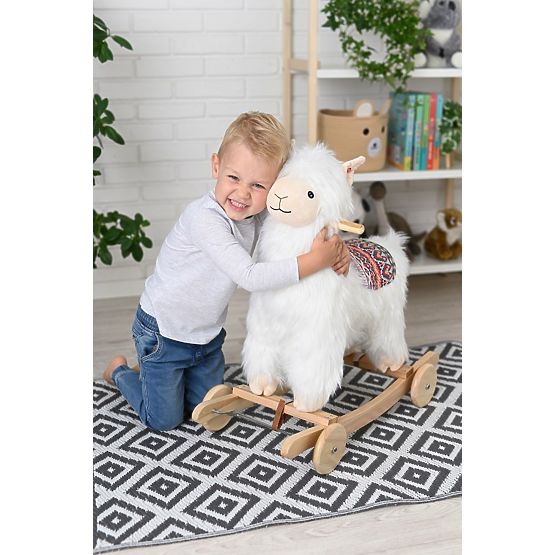 Alpaca on a Rocking Horse with Wheels